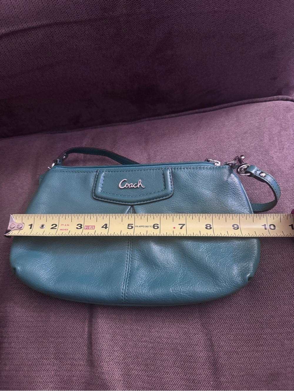 Coach Teal Green Leather wristlet with Silver Logo - Picture 8 of 9